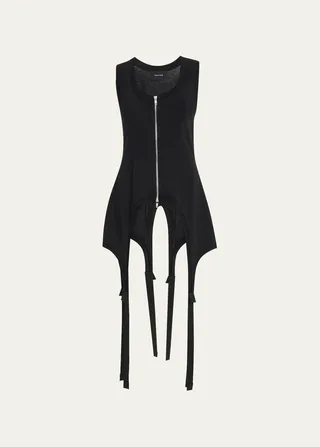 Sleeveless Zip-Up Bodysuit With Tails
