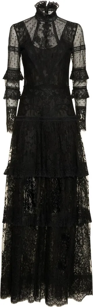 Lace tulle high neck long dress
