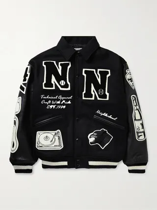 Stadium Appliquéd Wool-Blend and Leather Varsity Jacket