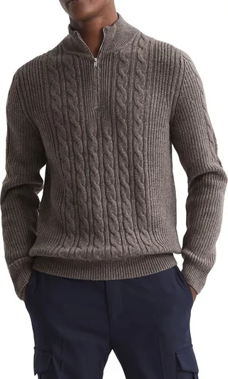 Rosso Cable Stitch Quarter Zip Sweater