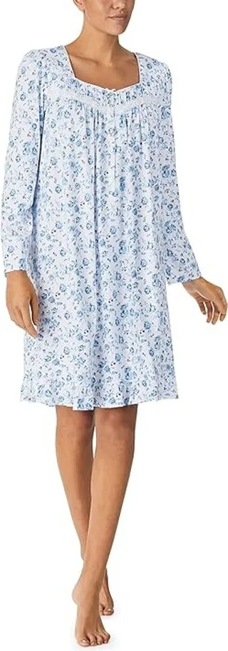 Eileen West Long Sleeve Short Gown (White Ground Roses) Women's Pajama