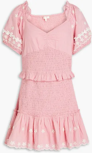 Jarrah shirred Swiss-dot cotton mini dress