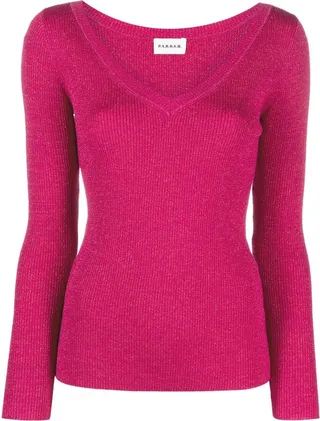V-neck ribbed glitter jumper