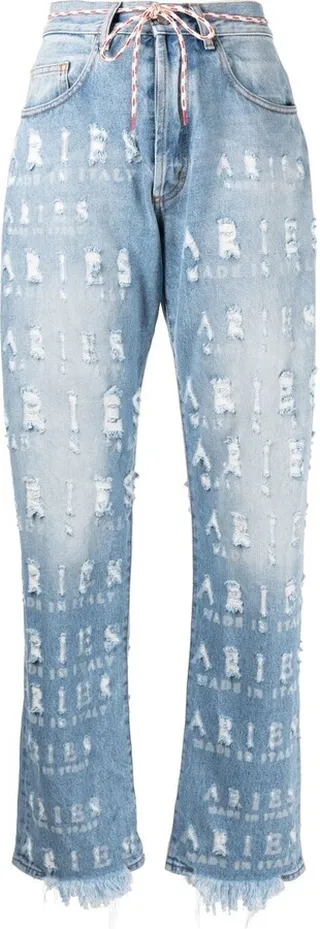 Distressed Logo-Lettering Jeans