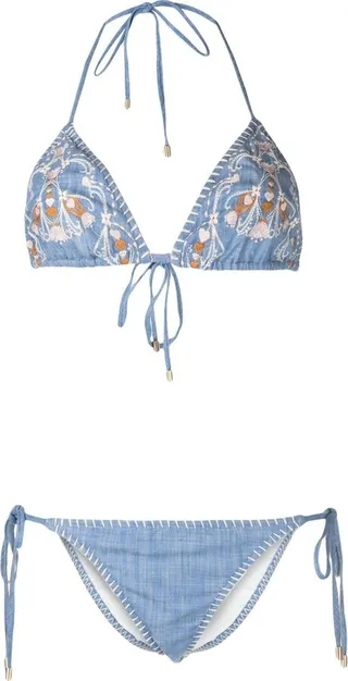 Embroidered Denim Bikini Set