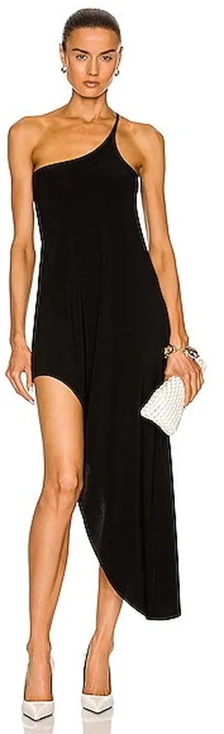 Norma Kamali One Shoulder Hi Low Dress in Black