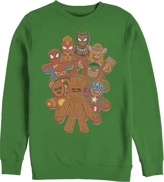 Men's Marvel Christmas Gingerbread Cookie Heroes Sweatshirt - Kelly Green - X Large