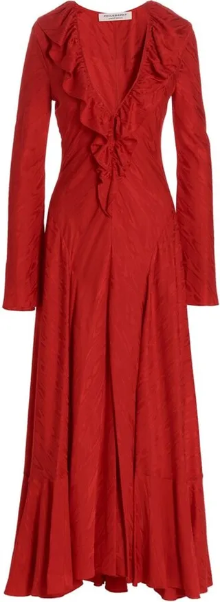Philosophy Di Lorenzo Serafini Ruffled Side-Slit Gown