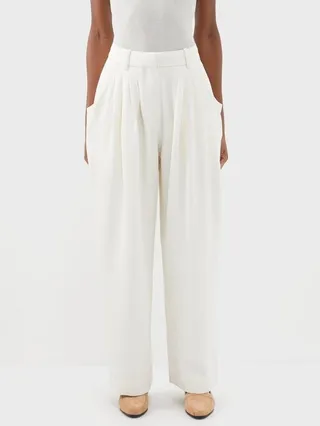 Draped Twill Straight-leg Trousers