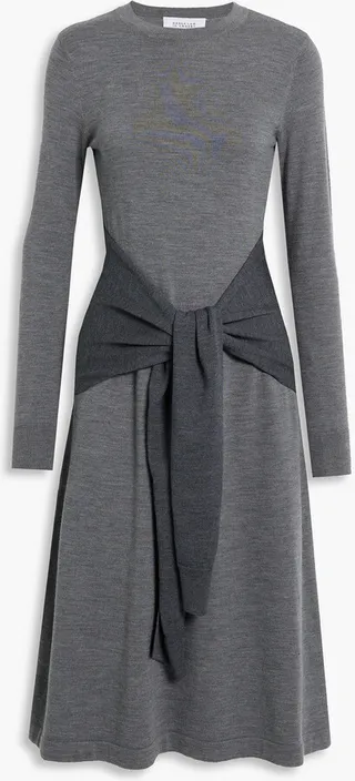 Tie-front mélange wool-blend dress