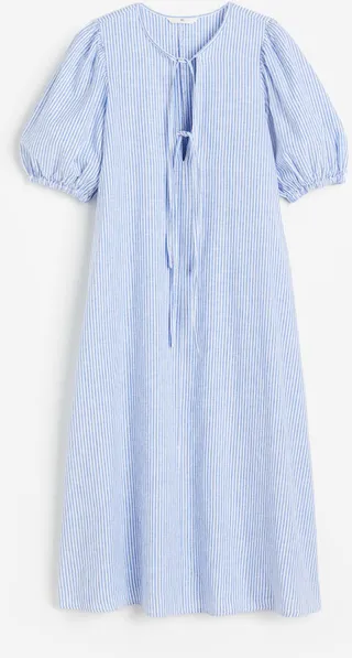 Tie-detail Linen-blend Dress