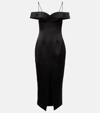 Off-shoulder satin midi dress