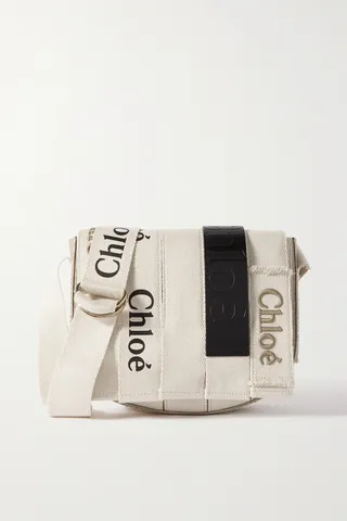 Chloé - Woody Small Leather-trimmed Linen-canvas Shoulder Bag - Neutrals