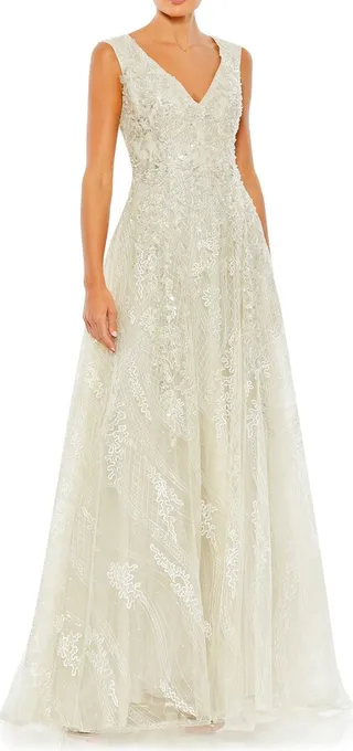 Embroidered Net A-Line Gown