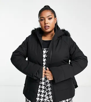 ASOS 4505 Curve ski belted jacket with faux fur hood