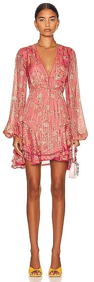 HEMANT AND NANDITA Roop Mini Dress in Coral