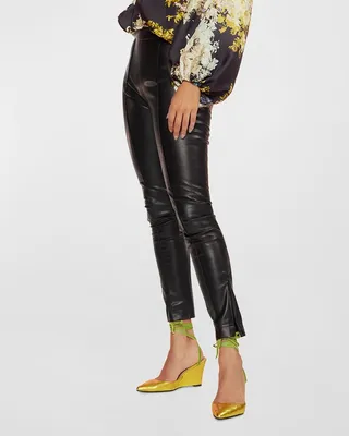 High-Rise Pintuck Vegan Leather Pants