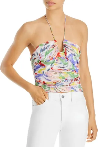 Womens Smocked Scoop-Neck Halter Top