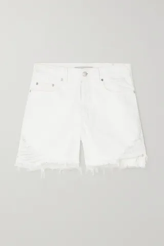 Stella McCartney - + Net Sustain Embroidered Distressed Organic Denim Shorts - White