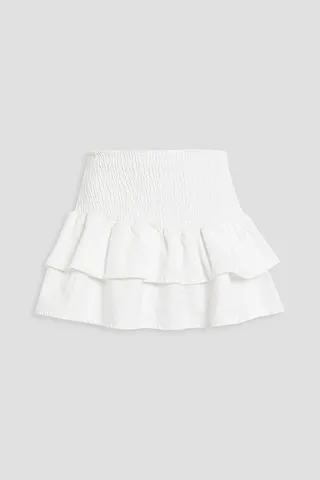 Isa tiered shirred denim mini skirt
