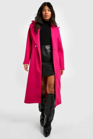 Faux Collar Wool Look Coat