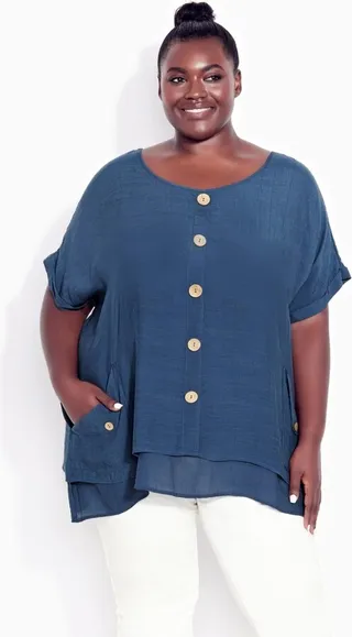 AVENUE | Women's Plus Size Brianna Button Top - navy - 30W