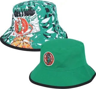 Men's Mitchell & Ness Kelly Green Boston Celtics Hardwood Classics Shattered Big Face Reversible Bucket Hat