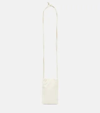 Drawstring leather shoulder bag