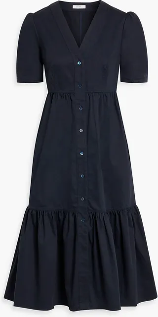 Brady gathered organic cotton-blend sateen midi dress