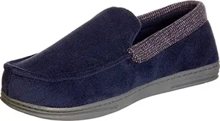 isotoner Men's Microterry and Waffle Travis Moccasin Slippers with Memory Foam Insole and Durable Rubber Outsole