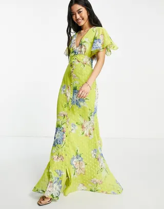 ASOS DESIGN maxi tea dress in jaquard with color pop floral print