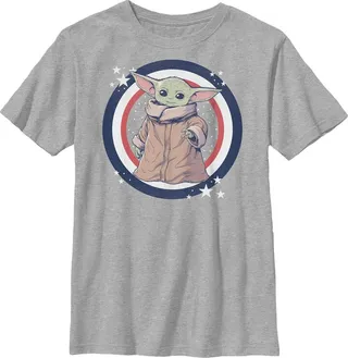 Boy's Star Wars The Mandalorian Fourth of July Grogu Circle T-Shirt - Athletic Heather - X Large