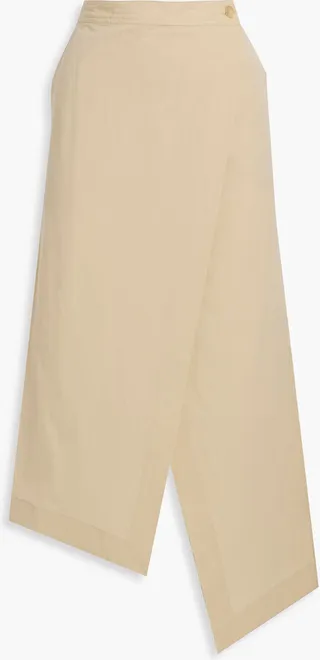 Rael asymmetric cotton and silk-blend canvas midi wrap skirt