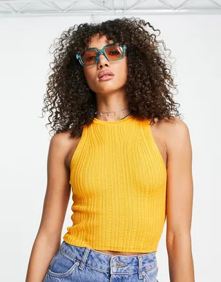 Topshop knitted crop rib tank in orange