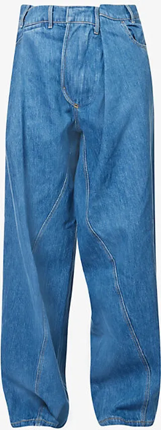 Mens Washed Out Blue Shift Wide-leg Relaxed-fit Recycled Denim and Polyester–blend Jeans