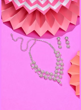 Silver Plated Designer Stone Necklace and Earring Set