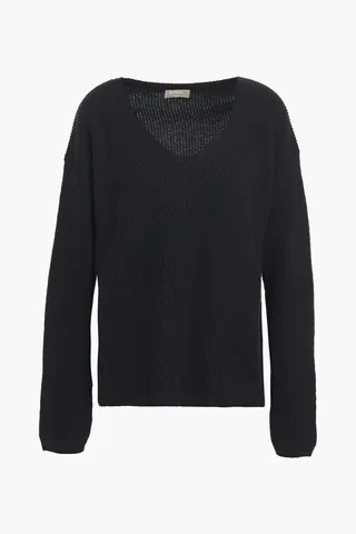 Pointelle-trimmed ribbed cashmere sweater