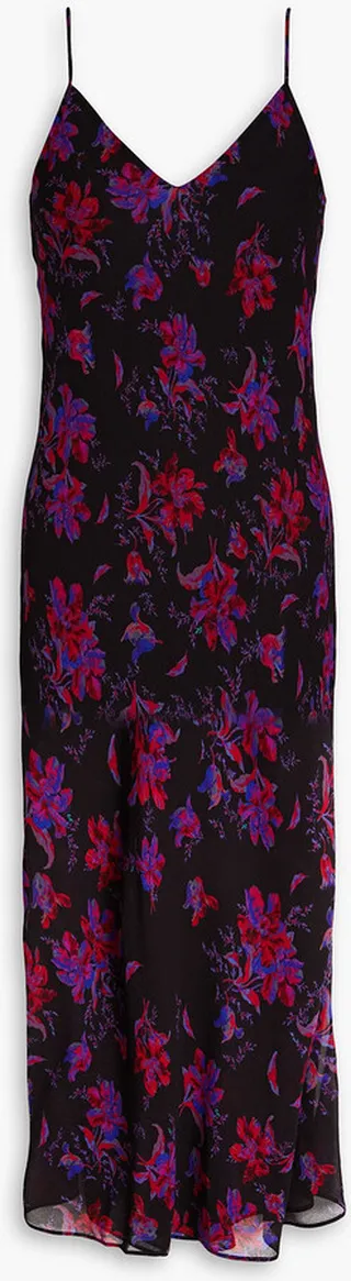 Floral-print georgette midi slip dress