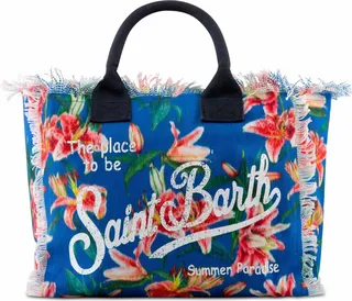 Vanity Canvas Shoulder Bag With Flowers Print