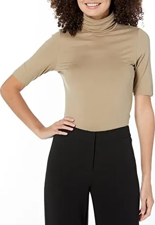 Majestic Filatures womens Majestic Filatures Soft Touch Elbow Sleeve Turtleneck Shirt