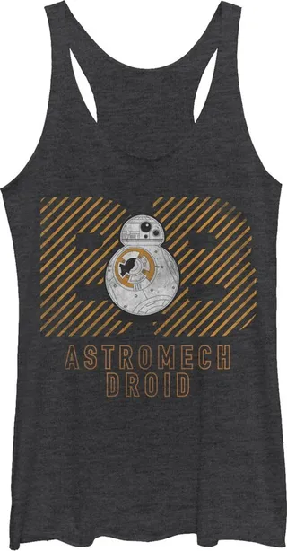 Women's Star Wars The Force Awakens BB-8 Astromech Droid Distressed Racerback Tank Top - Black Heather - Medium