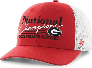 Men's '47 Brand Red Georgia Bulldogs College Football Playoff 2022 National Champions Script Trucker Snapback Adjustable Hat