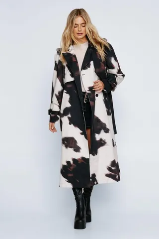 Nasty Gal Womens Premium Cow Print Trench Coat