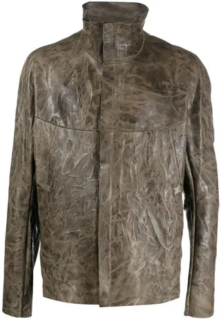 Crinkled Zip-Up Leather Jacket