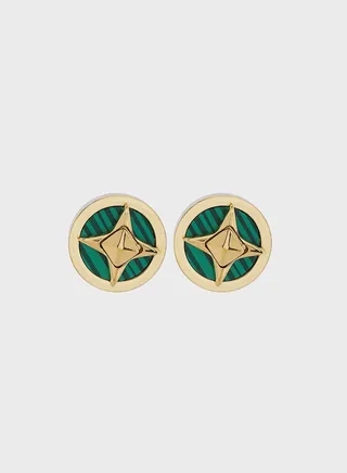 Earrings With Malachite Inlay & Crystal