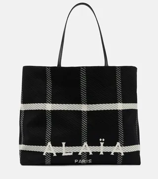 Large checked tartan tote bag