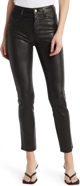 Le Sylvie High Waist Slender Straight Leg Lambskin Leather Pants