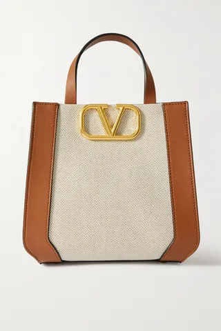 Valentino Garavani - Valentino Garavani Vlogo Leather-trimmed Canvas Shoulder Bag - Brown