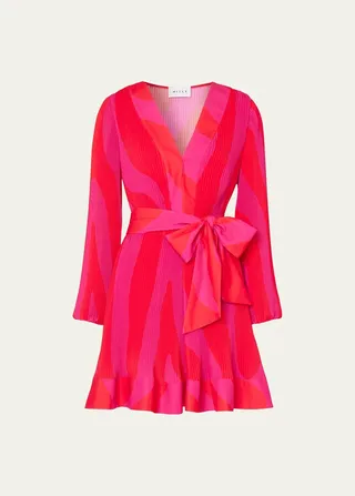 Liv Pleated Zebra-Print Mini Dress