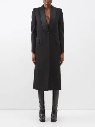 Shawl-lapel Longline Wool-twill Tuxedo Coat